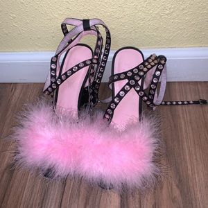 fuzzy pink platform heels